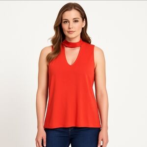 Kim And Cami Orange Keyhole High Neck Sleeveless Blouse Sz Med